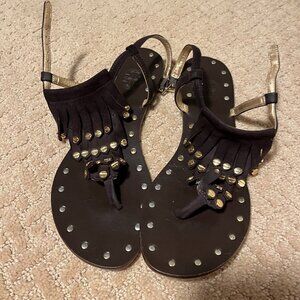 Tory Burch Chocolate Brown Louisa Fringe Sandal 7.5